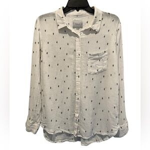 Rails Linen Blend Gauze Top Crinkle Fabric Button Front Novelty Cactus Print S